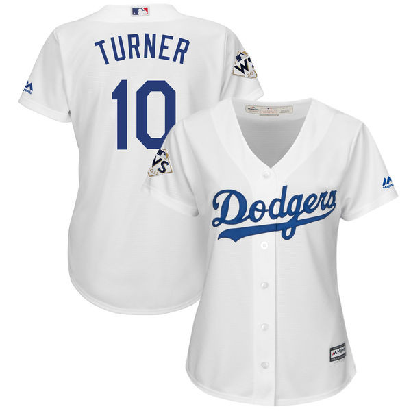 Dodgers 10 Justin Turner White Women 2017 World Series Bound Cool Base Player Jersey