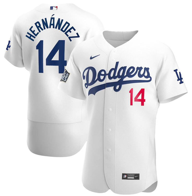 Dodgers 14 Enrique Hernandez White Nike 2020 World Series Flexbase Jersey