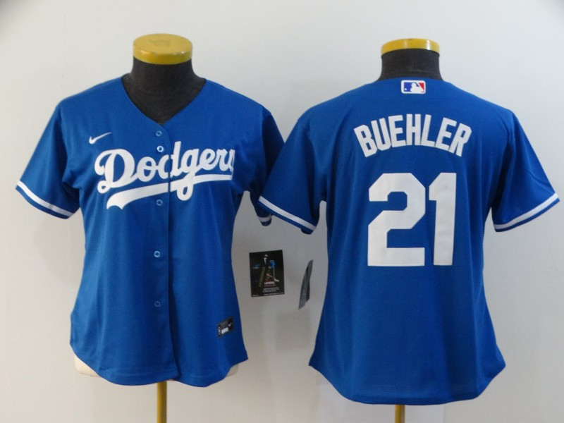 Dodgers 21 Walker Buehler Royal Women 2020 Nike Cool Base Jersey