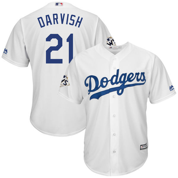 Dodgers 21 Yu Darvish White 2017 World Series Bound Cool Base Player Jersey