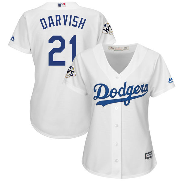 Dodgers 21 Yu Darvish White Women 2017 World Series Bound Cool Base Player Jersey