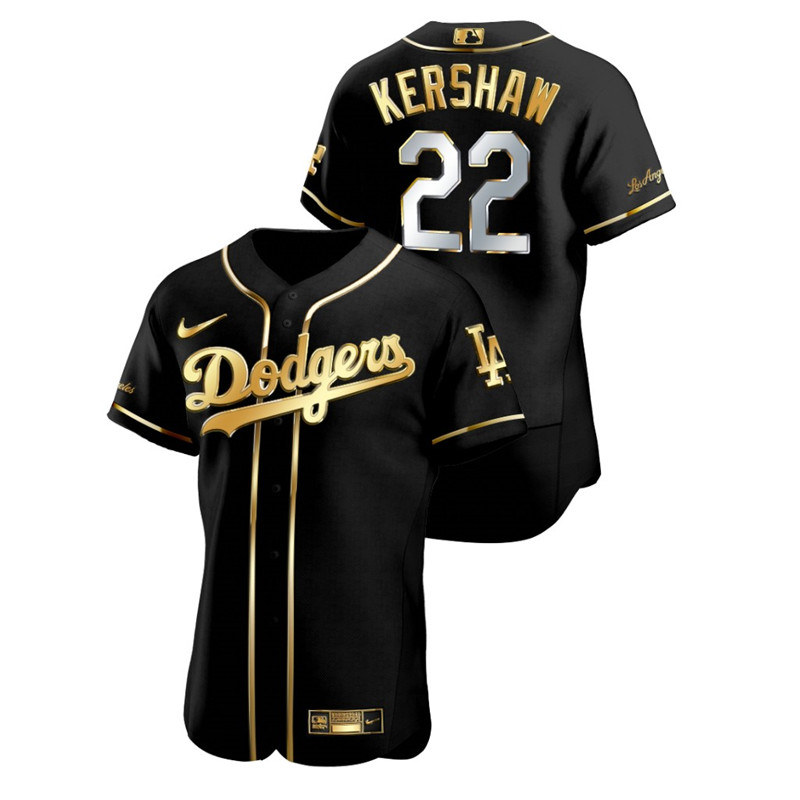 Dodgers 22 Clayton Kershaw Black Gold 2020 Nike Flexbase Jersey