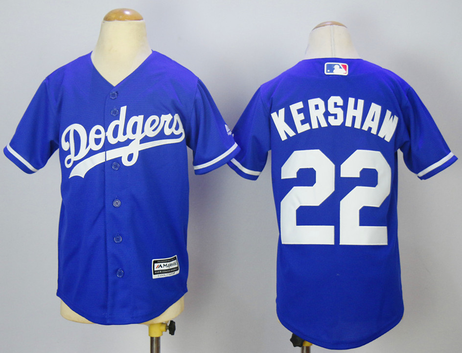 Dodgers 22 Clayton Kershaw Blue Youth Cool Base Jersey