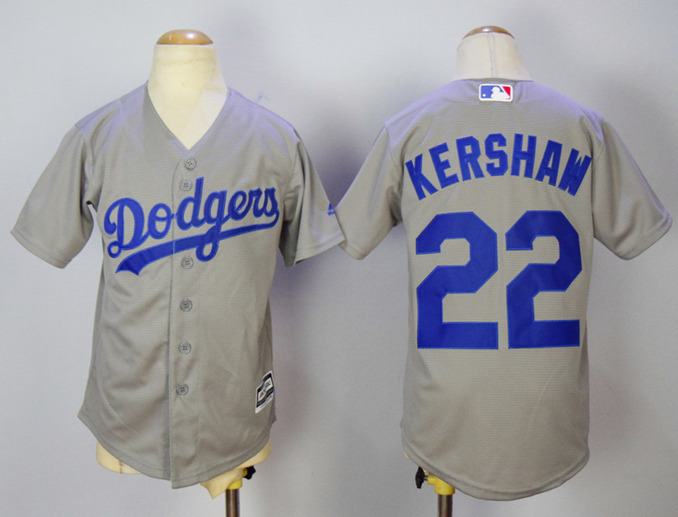 Dodgers 22 Clayton Kershaw Gray Youth Cool Base Jersey