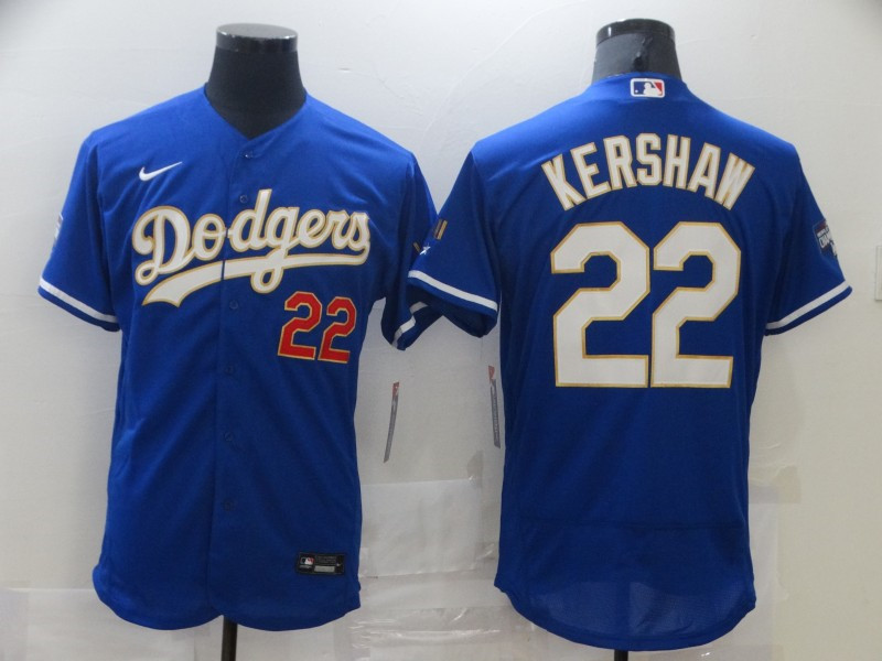 Dodgers 22 Clayton Kershaw Royal Nike 2021 Gold Program Flexbase Jersey