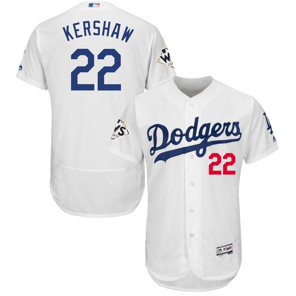 Dodgers 22 Clayton Kershaw White 2017 World Series Bound Flexbase Player Jersey