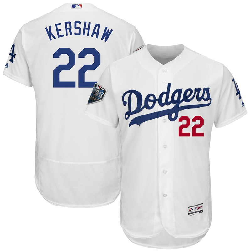 Dodgers 22 Clayton Kershaw White 2018 World Series Flexbase Player Jersey