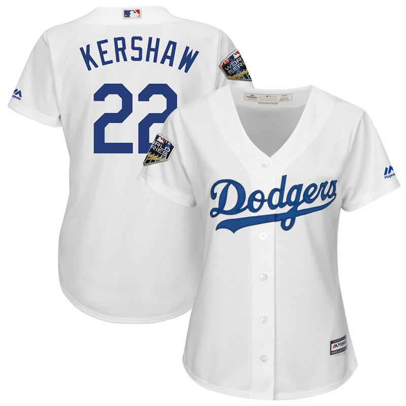 Dodgers 22 Clayton Kershaw White Women 2018 World Series Cool Base Player Jersey