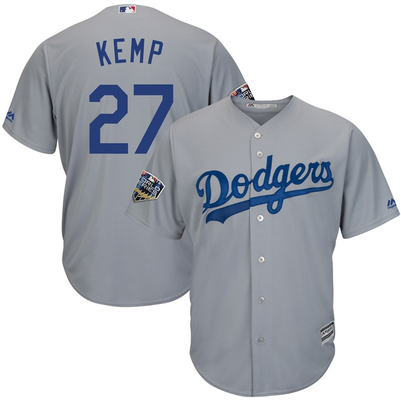 Dodgers 27 Matt Kemp Gray 2018 World Series Cool Base Player Jersey