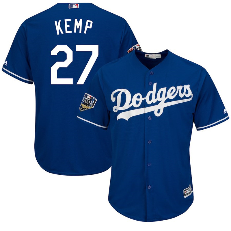 Dodgers 27 Matt Kemp Royal 2018 World Series Cool Base Player Jersey