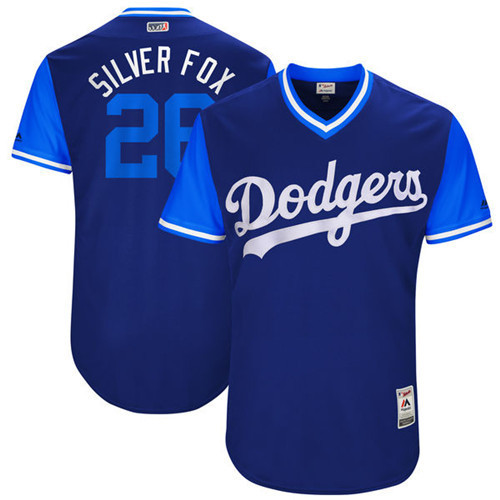 Dodgers 28 Chase Utley Silver Fox Majestic Royal 2017 Players Weekend Jersey