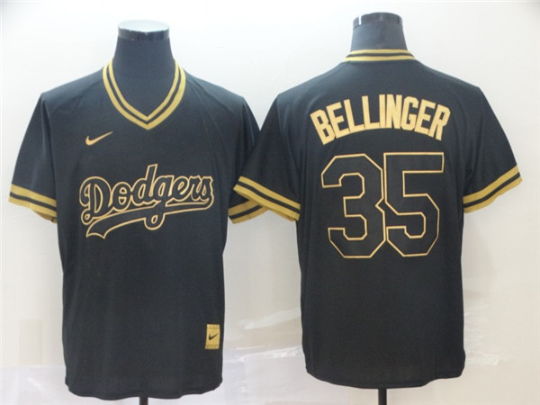 Dodgers 35 Cody Bellinger Black Gold Nike Cooperstown Collection Legend V Neck Jersey