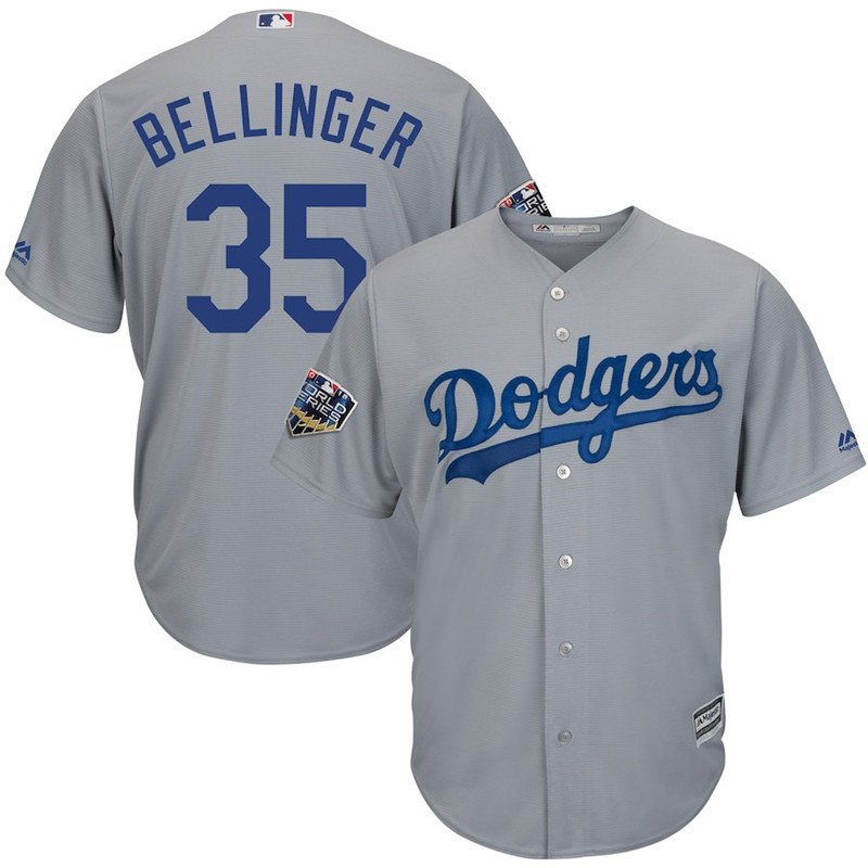 Dodgers 35 Cody Bellinger Gray 2018 World Series Cool Base Player Jersey
