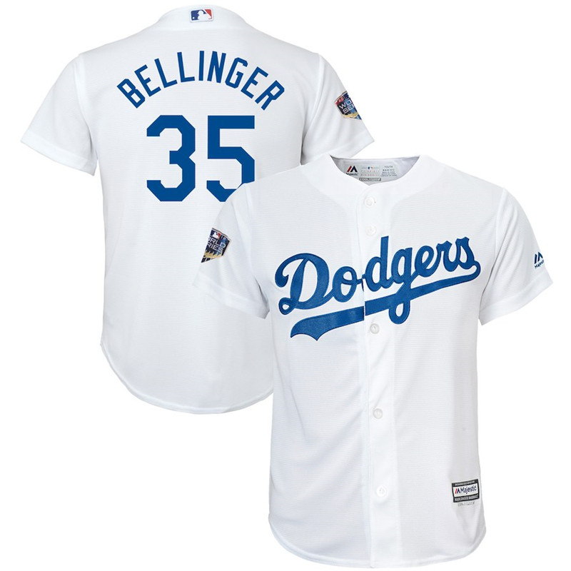 Dodgers 35 Cody Bellinger White Youth 2018 World Series Cool Base Player Jersey