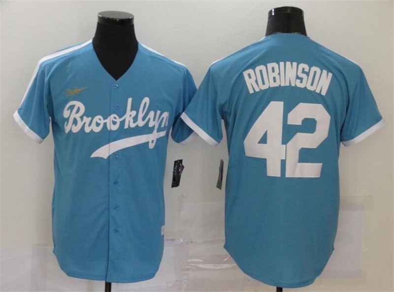 Dodgers 42 Jackie Robinson Light Blue 2020 Nike Cooperstown Collection Jersey