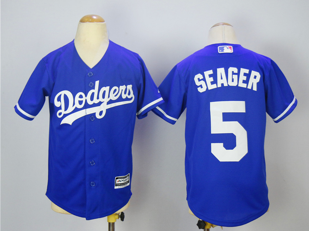 Dodgers 5 Corey Seager Blue Youth Cool Base Jersey