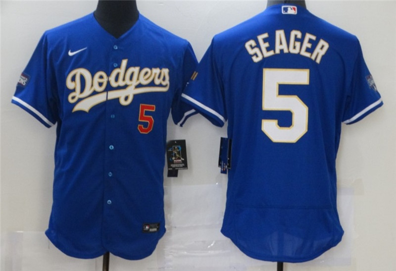 Dodgers 5 Corey Seager Royal Nike 2021 Gold Program Flexbase Jersey