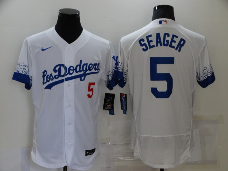 Dodgers 5 Corey Seager White 2021 City Connect Flexbase Jersey