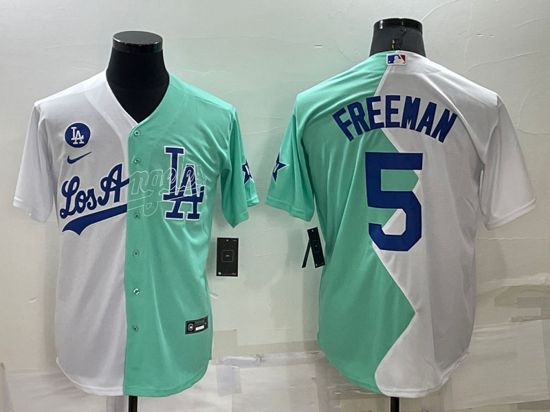 Dodgers 5 Freddie Freeman White Green Nike Split 2022 MLB All Star Jersey
