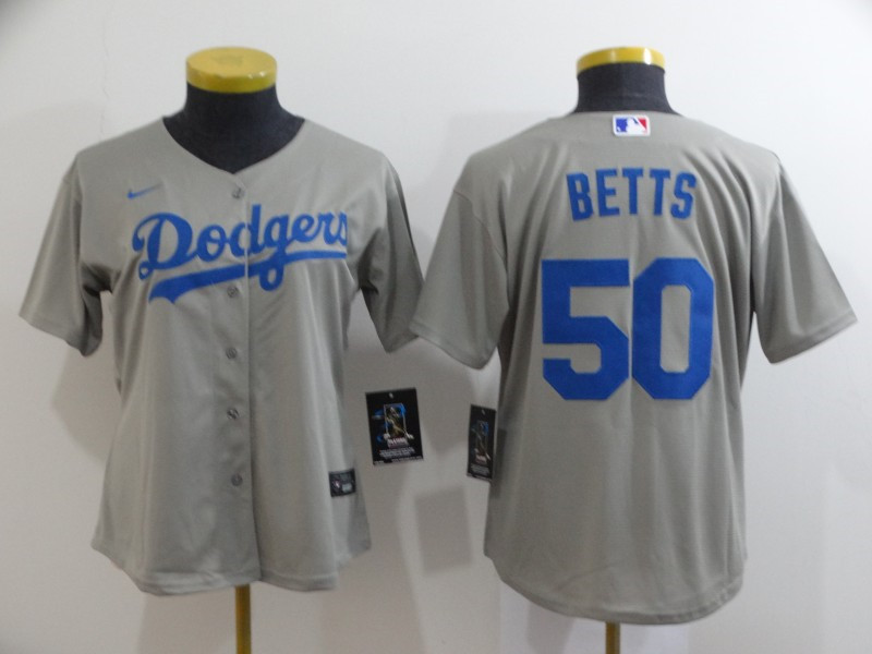 Dodgers 50 Mookie Betts Gray Women 2020 Nike Cool Base Jersey