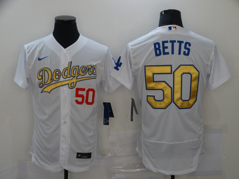 Dodgers 50 Mookie Betts White Gold 2020 Nike Flexbase Jersey