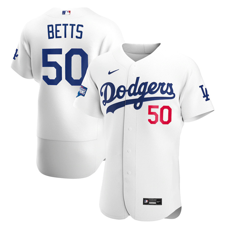 Dodgers 50 Mookie Betts White Nike 2020 World Series Champions Flexbase Jersey