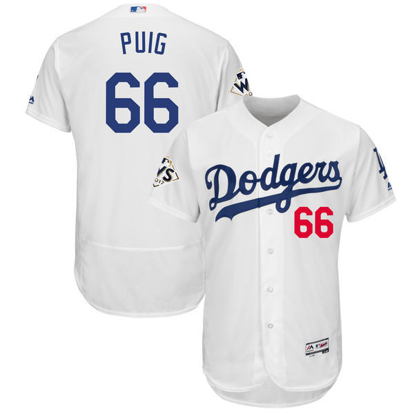 Dodgers 66 Yasiel Puig White 2017 World Series Bound Flexbase Player Jersey