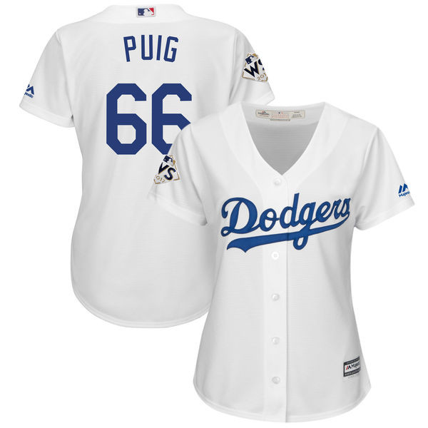 Dodgers 66 Yasiel Puig White Women 2017 World Series Bound Cool Base Player Jersey