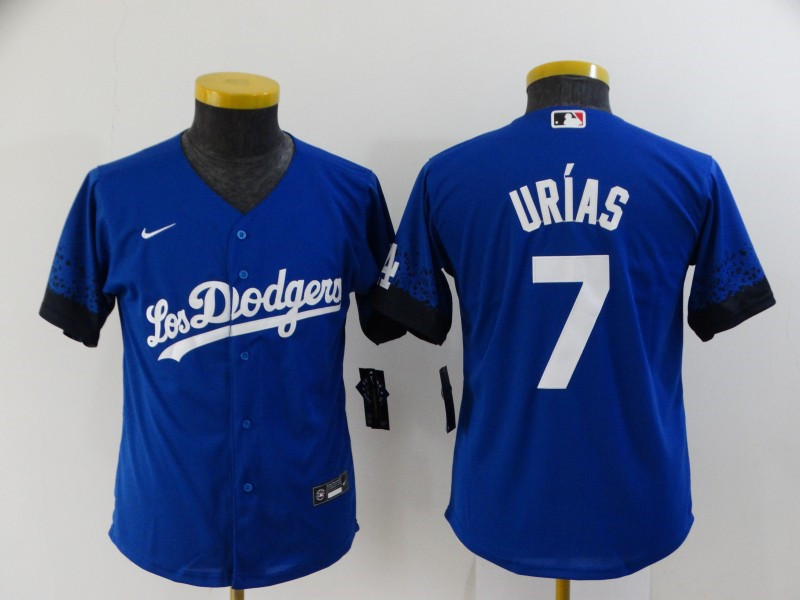 Dodgers 7 Julio Urias Royal Youth 2021 City Connect Cool Base Jersey