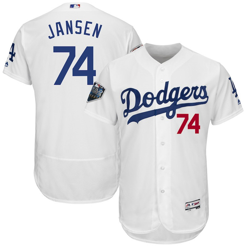 Dodgers 74 Kenley Jansen White 2018 World Series Flexbase Player Jersey