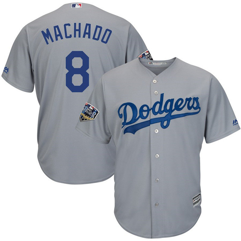 Dodgers 8 Manny Machado Gray 2018 World Series Cool Base Player Jersey