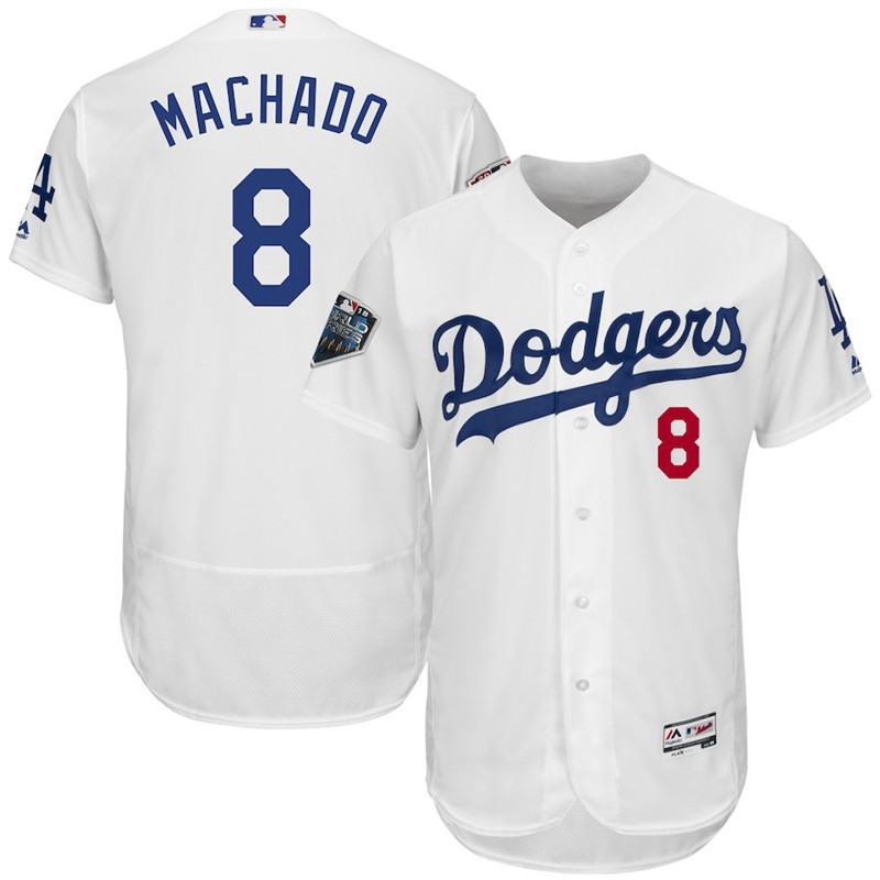 Dodgers 8 Manny Machado White 2018 World Series Flexbase Player Jersey