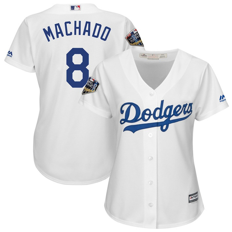 Dodgers 8 Manny Machado White Women 2018 World Series Cool Base Player Jersey