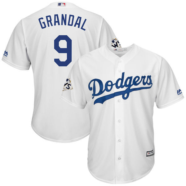 Dodgers 9 Yasmani Grandal White 2017 World Series Bound Cool Base Player Jersey