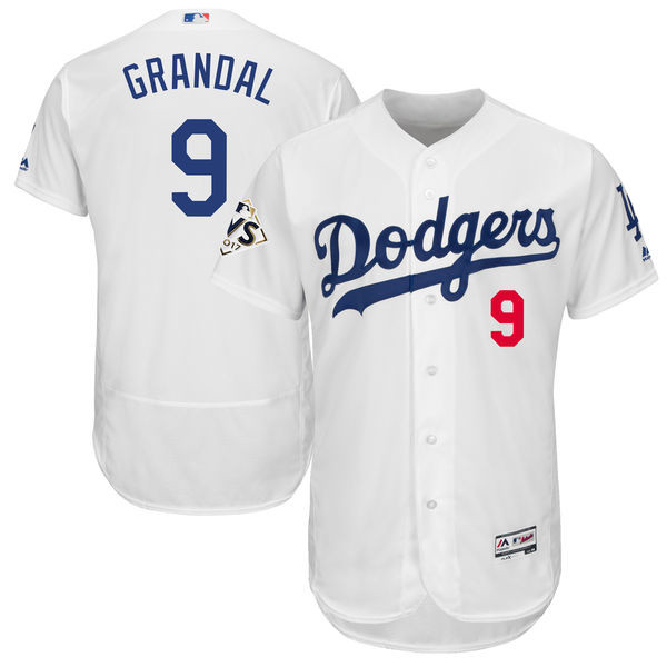 Dodgers 9 Yasmani Grandal White 2017 World Series Bound Flexbase Player Jersey