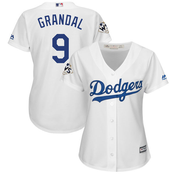 Dodgers 9 Yasmani Grandal White Women 2017 World Series Bound Cool Base Player Jersey