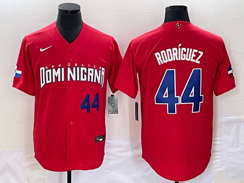 Dominican Republic 44 Julio Rodriguez Red Nike 2023 World Baseball Classic Jersey