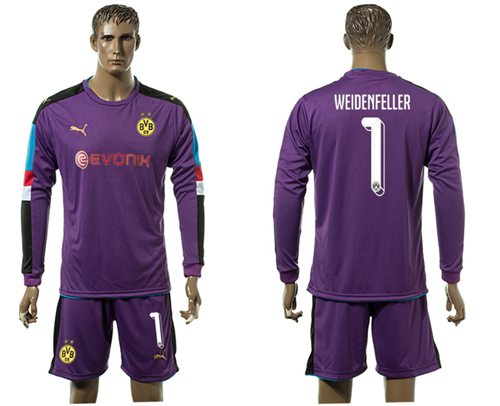 Dortmund 1 Weidenfeller Purple Long Sleeves Goalkeeper Soccer Country Jersey