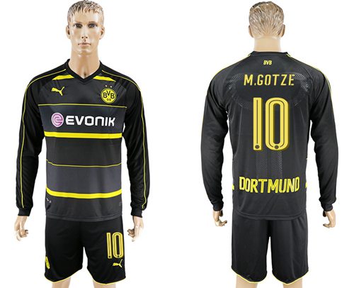 Dortmund 10 M Gotze Away Long Sleeves Soccer Club Jersey