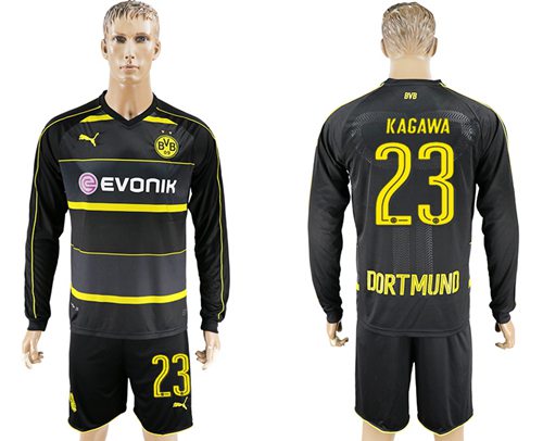 Dortmund 23 Kagawa Away Long Sleeves Soccer Club Jersey