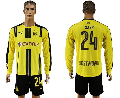 Dortmund 24 Sarr Home Long Sleeves Soccer Club Jersey