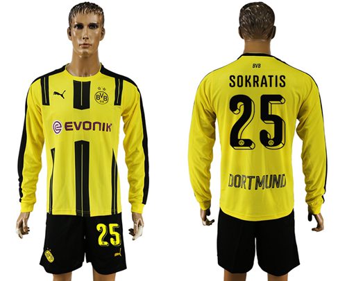 Dortmund 25 Sokratis Home Long Sleeves Soccer Club Jersey