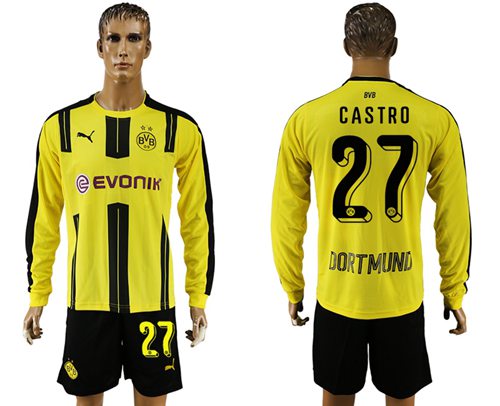 Dortmund 27 Castro Home Long Sleeves Soccer Club Jersey