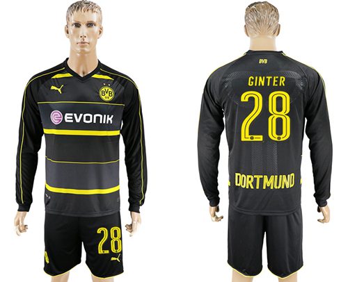 Dortmund 28 Ginter Away Long Sleeves Soccer Club Jersey