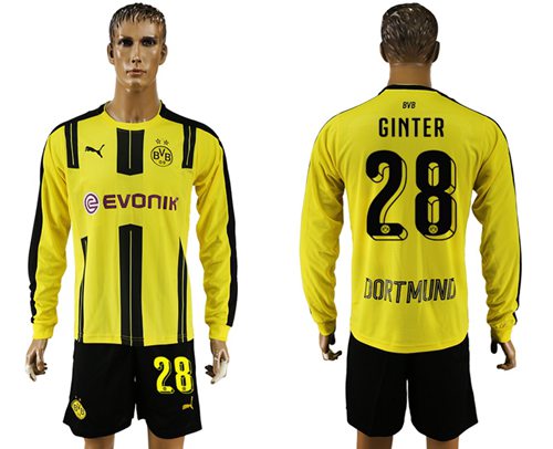 Dortmund 28 Ginter Home Long Sleeves Soccer Club Jersey