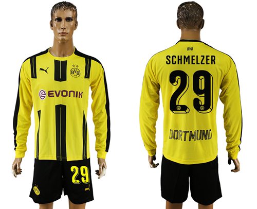 Dortmund 29 Schmelzer Home Long Sleeves Soccer Club Jersey