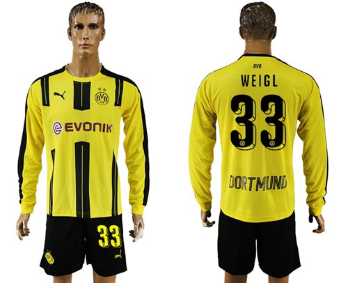 Dortmund 33 Weigl Home Long Sleeves Soccer Club Jersey