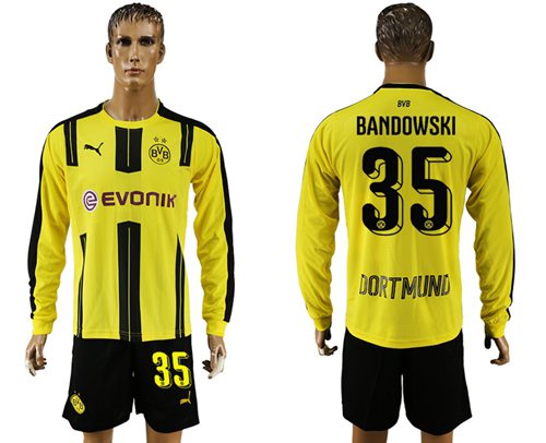 Dortmund 35 Bandowski Home Long Sleeves Soccer Club Jersey