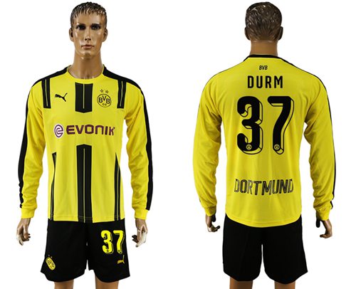 Dortmund 37 Durm Home Long Sleeves Soccer Club Jersey