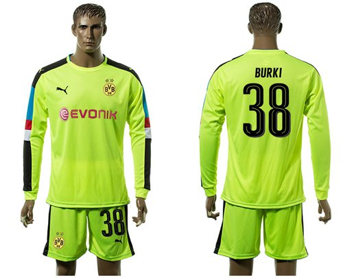 Dortmund 38 Burki Shiny Green Long Sleeves Goalkeeper Soccer Country Jersey